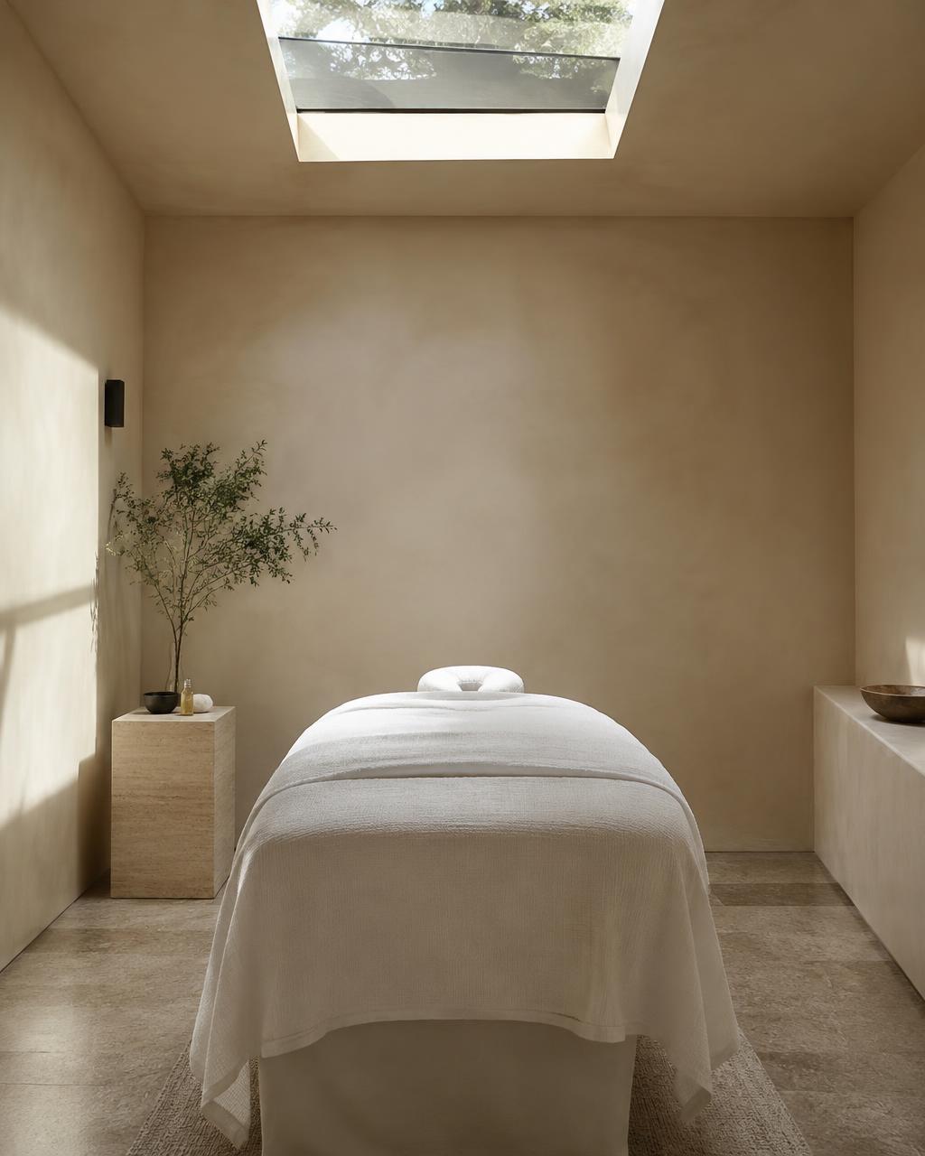 Wellness treatment room under a skylight
